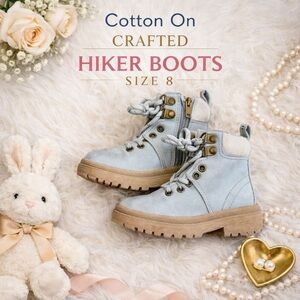 Cotton On CRAFTED Hiker Boots Toddler Blue Lace-Up Zip Ankle Boots Size 8